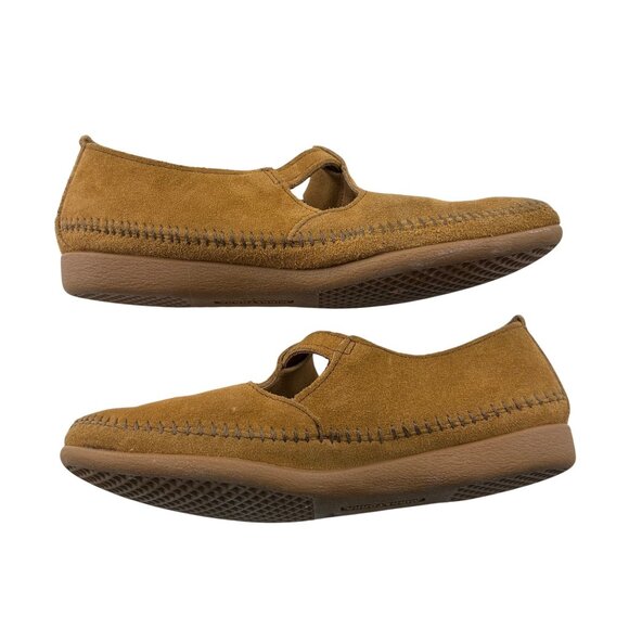 MINNETONKA “SUNDIAL” TAN SUEDE EMBELLISHED EMBROIDERED MOCCASINS SIZE 8 7.5 - Picture 4 of 6